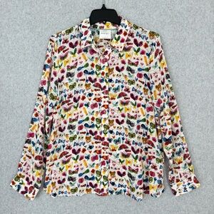 Anthropologie Carolyn Gavin Mariposa Silk Blouse Butterfly Artsy Whimsical Sz 12